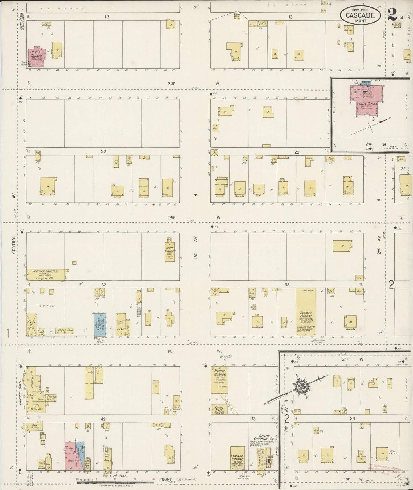 Sanborn Fire Insurance Map from Cascade, Cascade County, Montana (1920), Sheet #0002 - Historic Sanborn Fire Insurance Map Print, vintage old map wall art, antique decor, genealogy gift, Montana Montana map