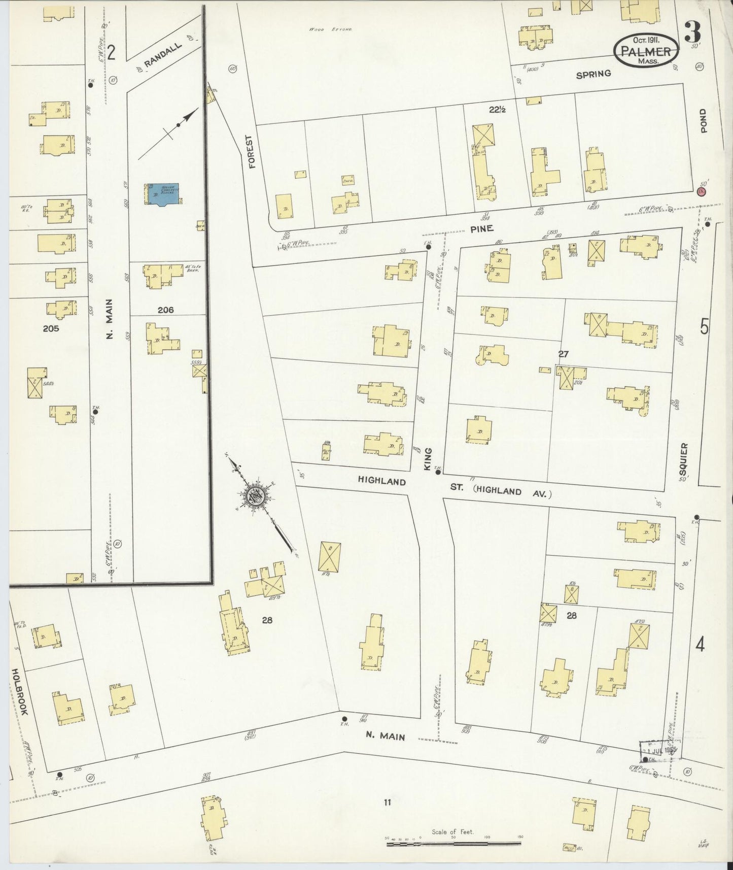 Sanborn Fire Insurance Map from Palmer, Hampden County, Massachusetts (1911), Sheet #0003 - Historic Sanborn Fire Insurance Map Print, vintage old map wall art, antique decor, genealogy gift, Massachusetts Massachusetts map