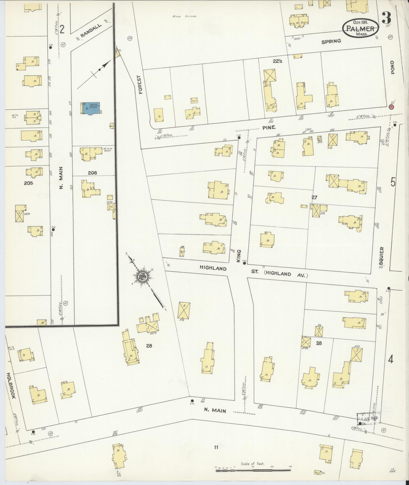 Sanborn Fire Insurance Map from Palmer, Hampden County, Massachusetts (1911), Sheet #0003 - Historic Sanborn Fire Insurance Map Print, vintage old map wall art, antique decor, genealogy gift, Massachusetts Massachusetts map