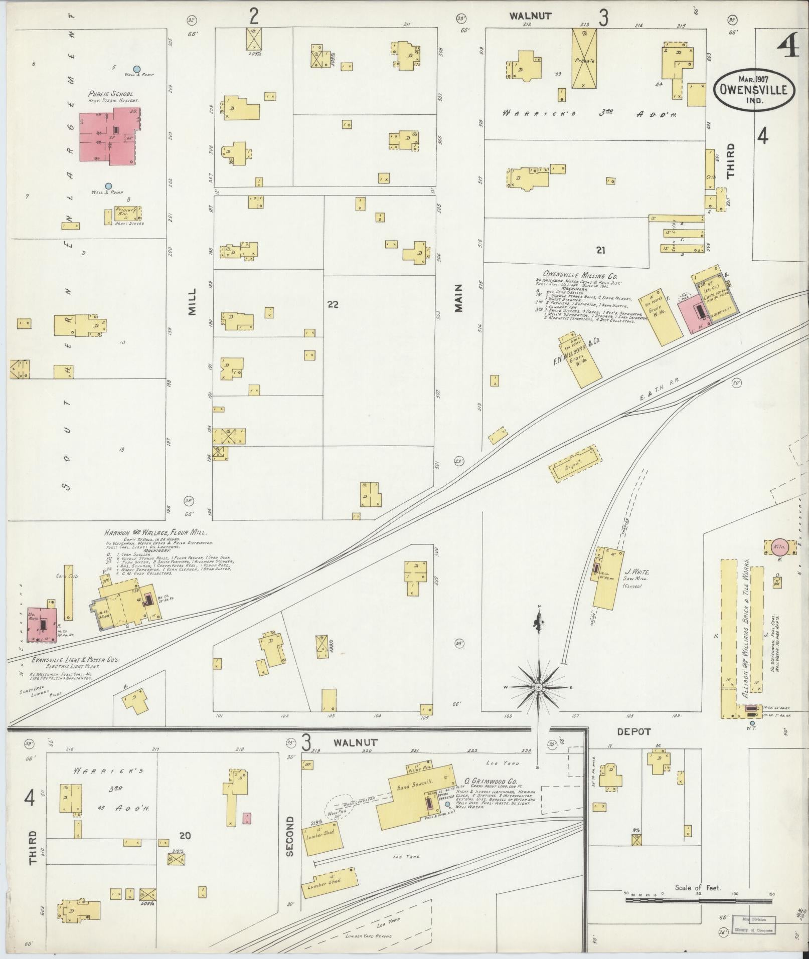 Sanborn Fire Insurance Map from Owensville, Gibson County, Indiana (1907), Sheet #0004 - Complete Map Set gallery image, historic Sanborn map, vintage wall art, Indiana Indiana