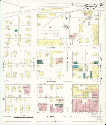 Sanborn Fire Insurance Map from Washington, Washington County, Iowa (1909), Sheet #0003 - Historic Sanborn Fire Insurance Map Print, vintage old map wall art