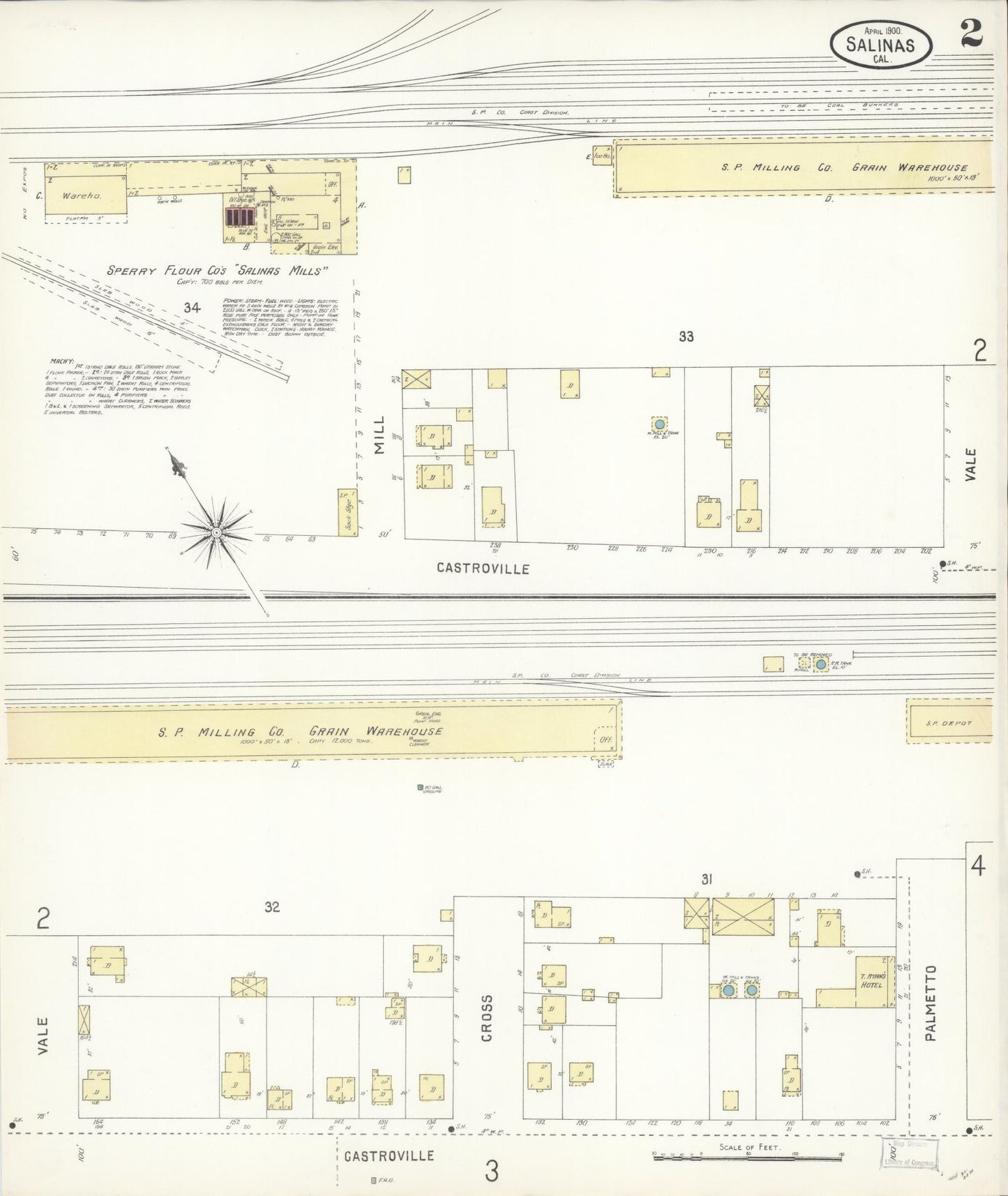 Sanborn Fire Insurance Map from Salinas, Monterey County, California (1900), Sheet #0002 - Complete Map Set gallery image, historic Sanborn map, vintage wall art, California California