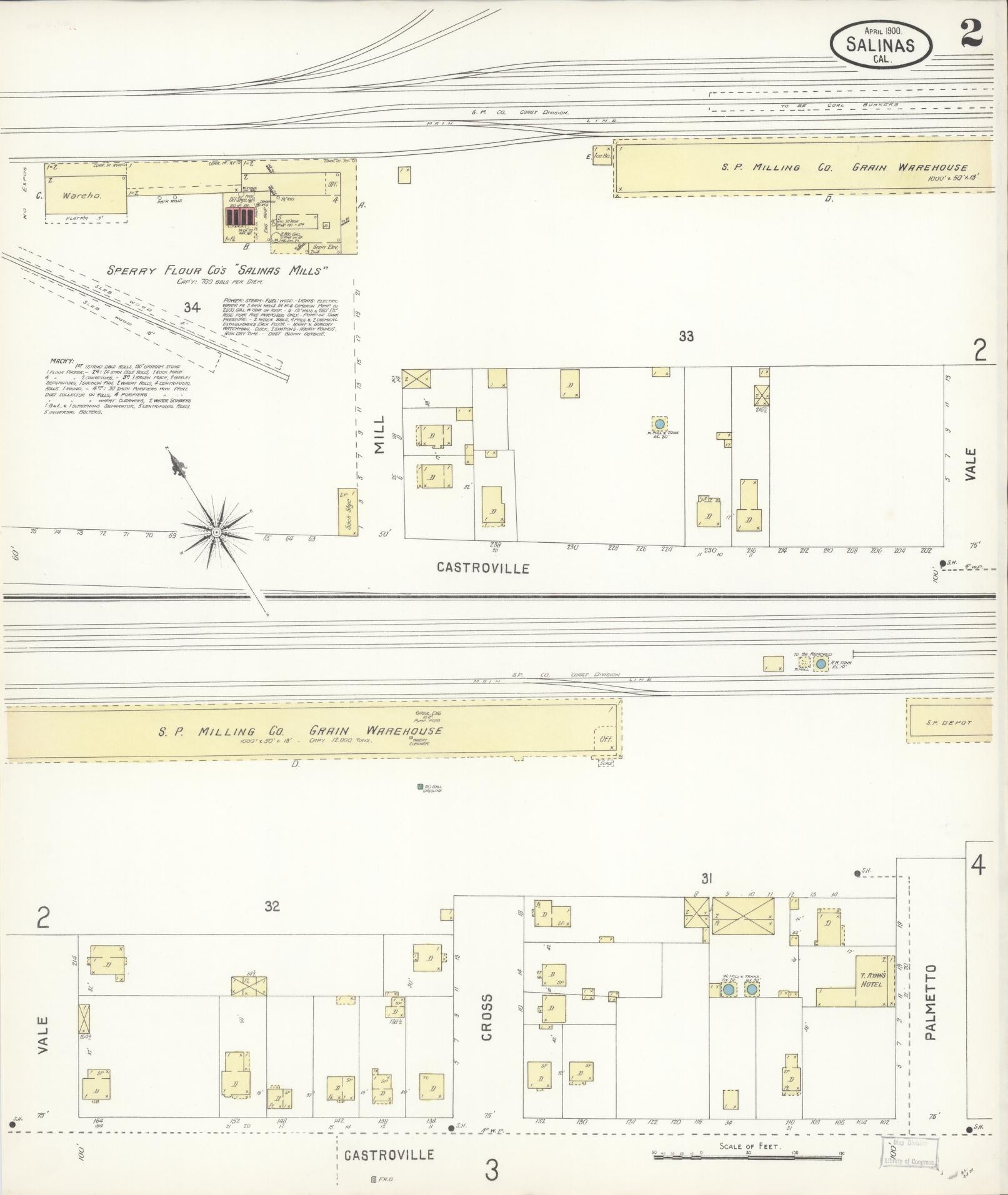 Sanborn Fire Insurance Map from Salinas, Monterey County, California (1900), Sheet #0002 - Complete Map Set gallery image, historic Sanborn map, vintage wall art, California California