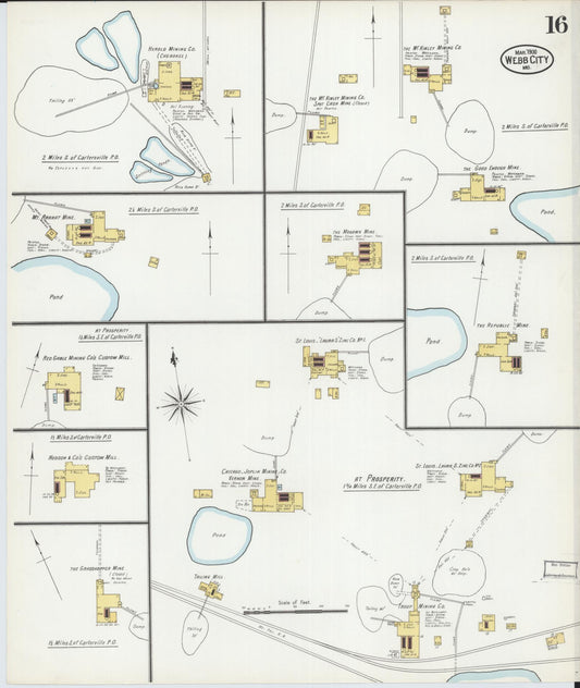 Sanborn Fire Insurance Map from Webb City, Jasper County, Missouri (1900), Sheet #0016 - Historic Sanborn Fire Insurance Map Print, vintage old map wall art, antique decor, genealogy gift, Missouri Missouri map
