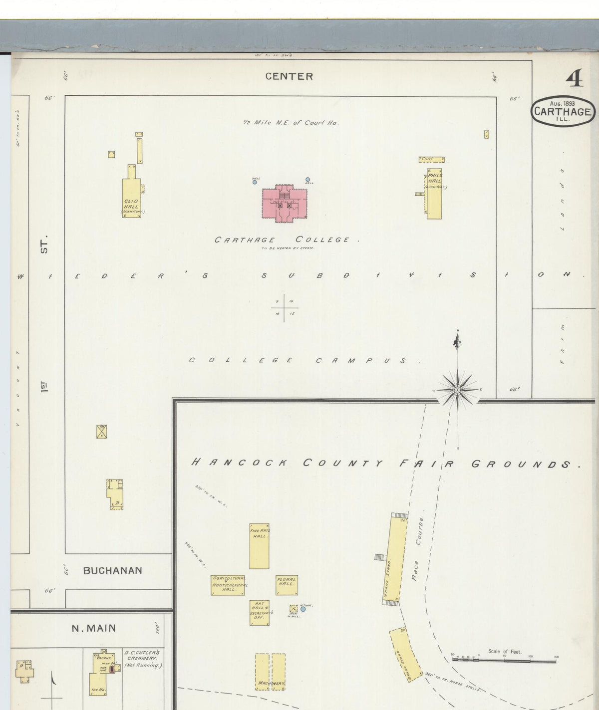 Sanborn Fire Insurance Map from Carthage, Hancock County, Illinois (1893), Sheet #0004 - Complete Map Set gallery image, historic Sanborn map, vintage wall art, Illinois Illinois