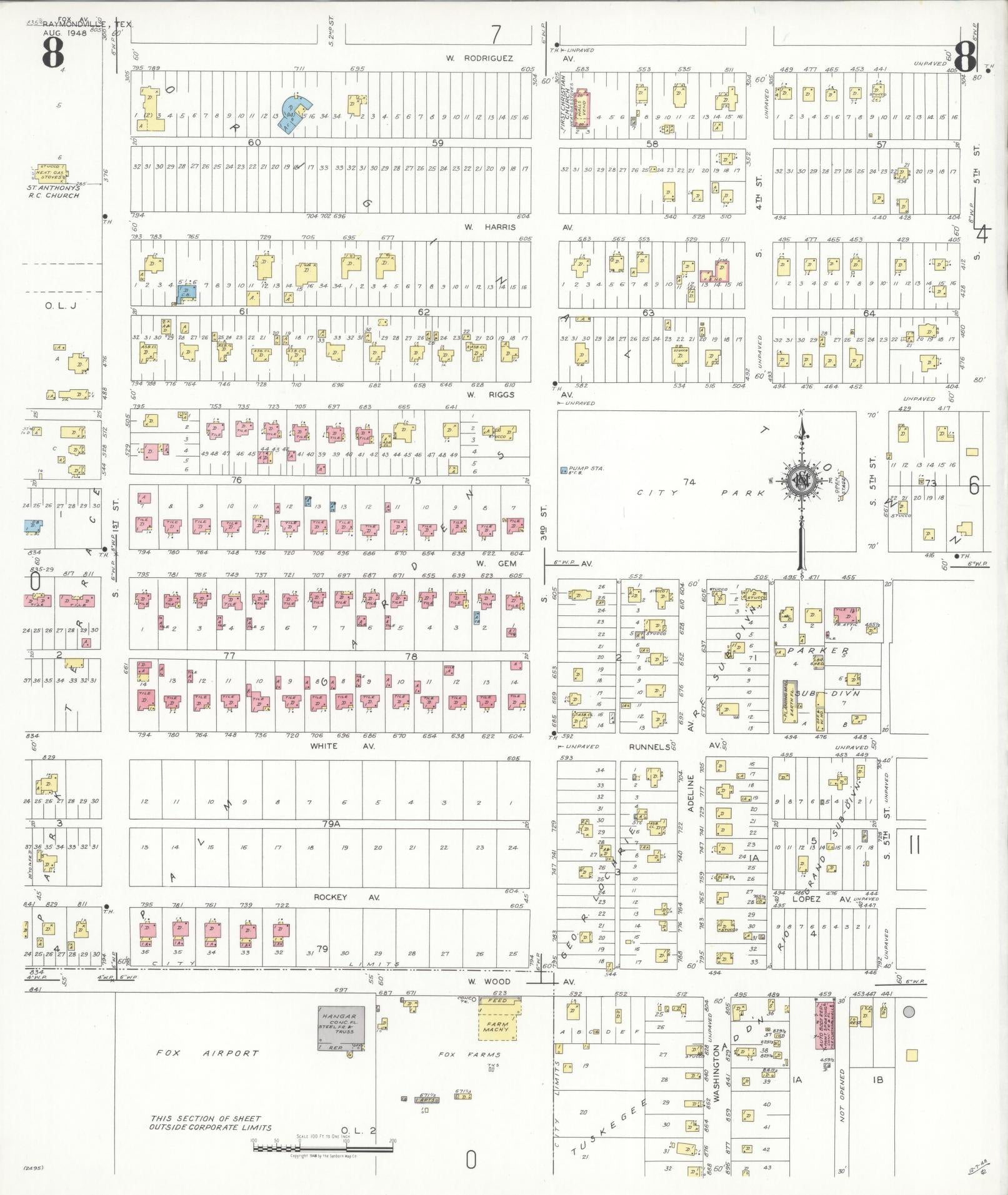 Sanborn Fire Insurance Map from Raymondville, Willacy County, Texas (1948), Sheet #0008 - Historic Sanborn Fire Insurance Map Print, vintage old map wall art, antique decor, genealogy gift, Texas Texas map