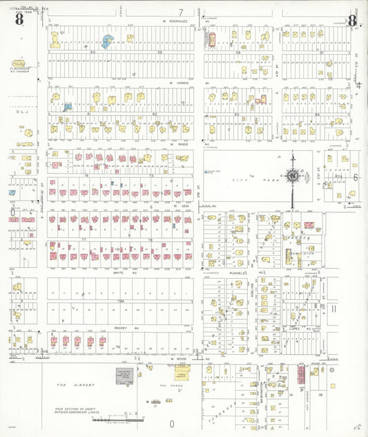 Sanborn Fire Insurance Map from Raymondville, Willacy County, Texas (1948), Sheet #0008 - Historic Sanborn Fire Insurance Map Print, vintage old map wall art, antique decor, genealogy gift, Texas Texas map