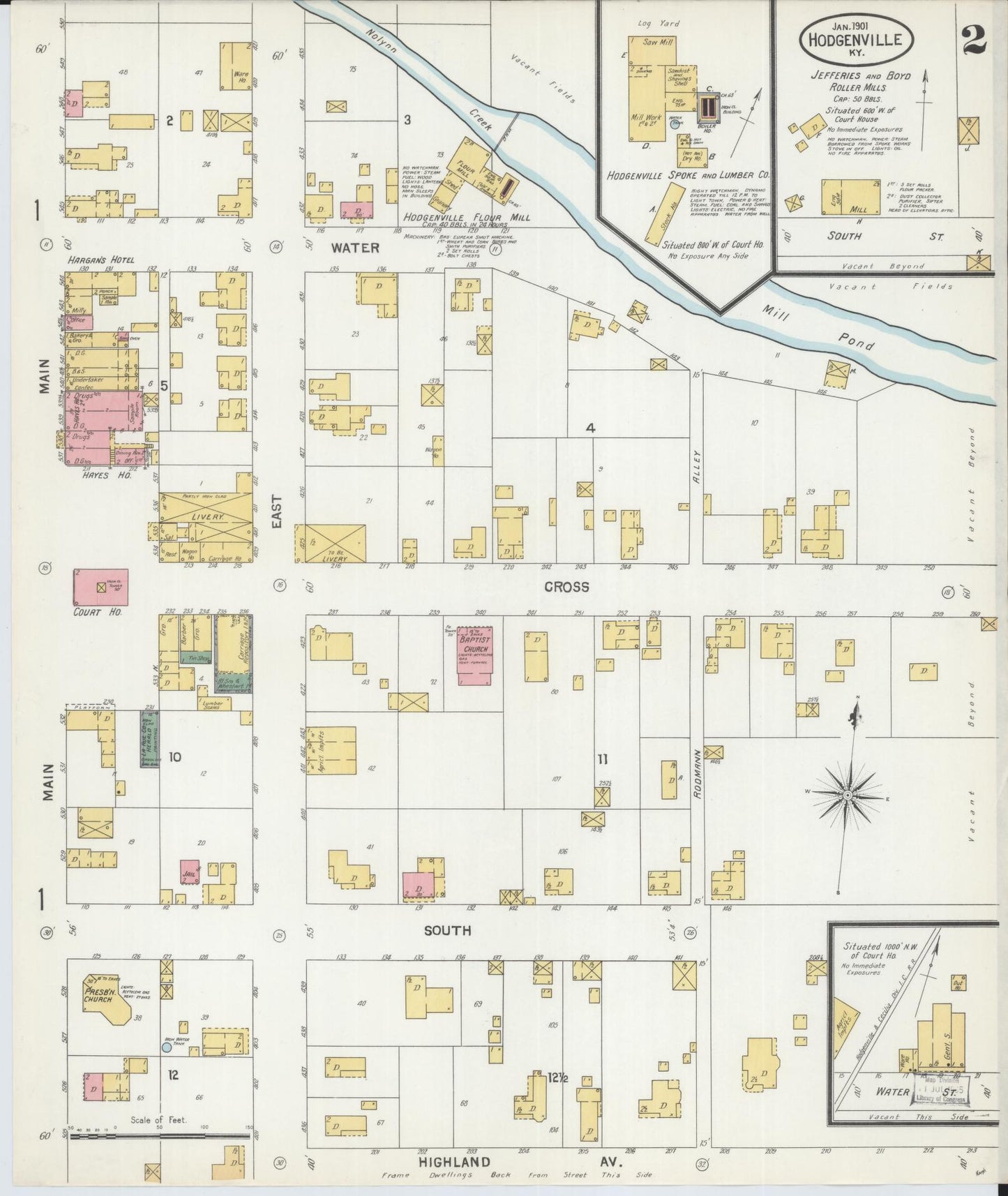 Sanborn Fire Insurance Map from Hodgenville, Larue County, Kentucky (1901), Sheet #0002 - Complete Map Set gallery image, historic Sanborn map, vintage wall art, Kentucky Kentucky