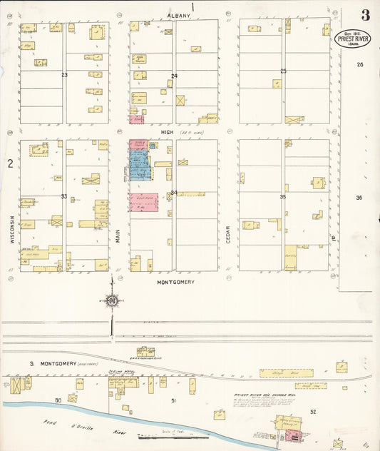 Sanborn Fire Insurance Map from Priest River, Bonner County, Idaho (1912), Sheet #0003 - Historic Sanborn Fire Insurance Map Print, vintage old map wall art, antique decor, genealogy gift, Idaho Idaho map