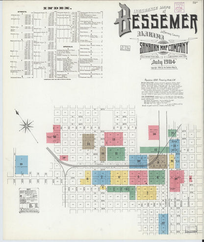 Sanborn Fire Insurance Map from Bessemer, Jefferson County, Alabama (1904), Sheet #0001 - Complete Map Set gallery image, historic Sanborn map, vintage wall art, Alabama Alabama