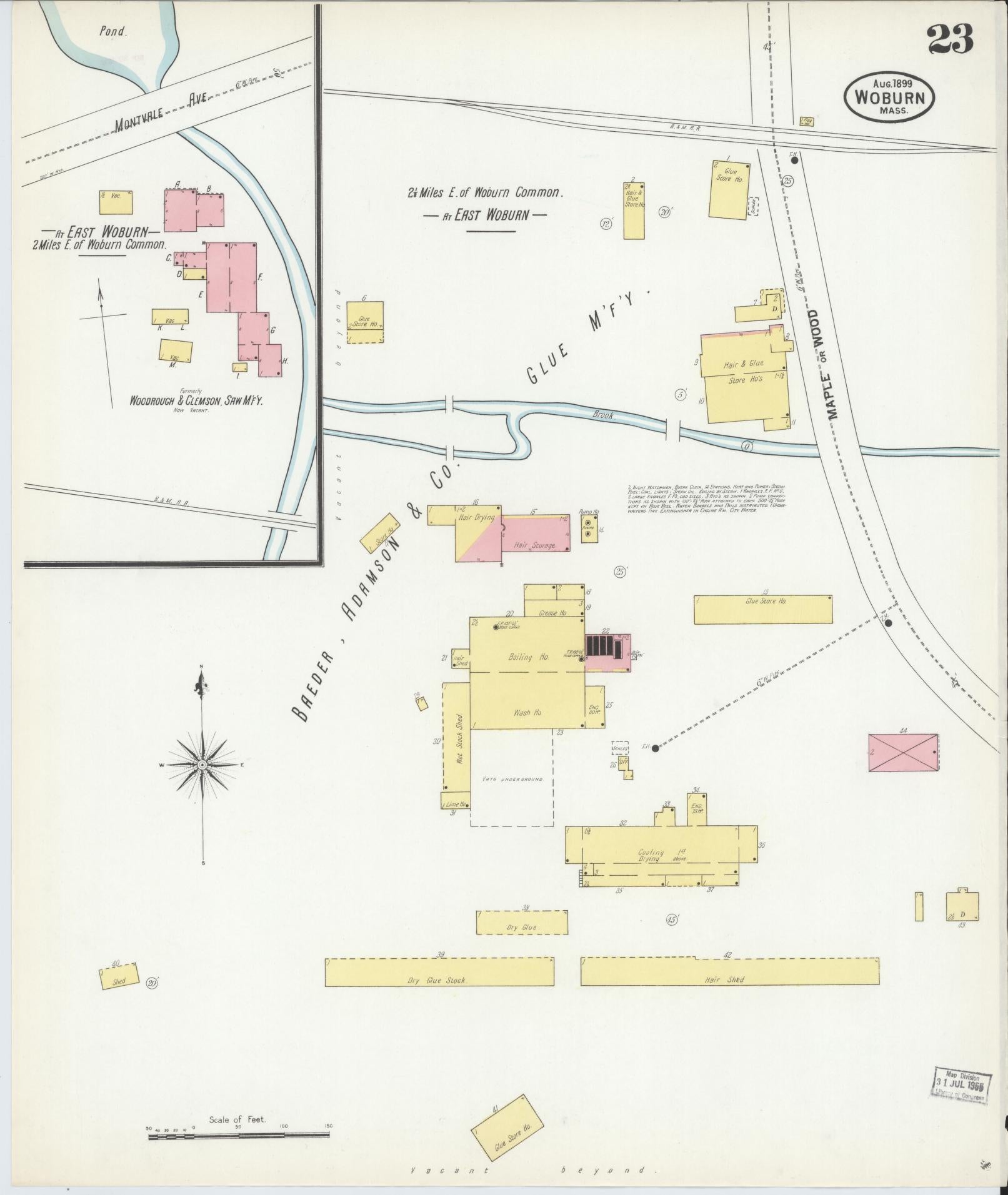 Sanborn Fire Insurance Map from Woburn, Middlesex County, Massachusetts (1899), Sheet #0023 - Historic Sanborn Fire Insurance Map Print, vintage old map wall art, antique decor, genealogy gift, Massachusetts Massachusetts map