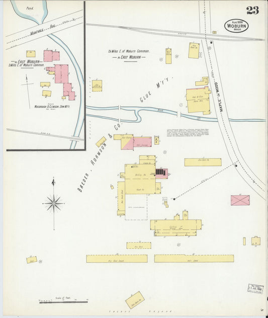 Sanborn Fire Insurance Map from Woburn, Middlesex County, Massachusetts (1899), Sheet #0023 - Historic Sanborn Fire Insurance Map Print, vintage old map wall art, antique decor, genealogy gift, Massachusetts Massachusetts map