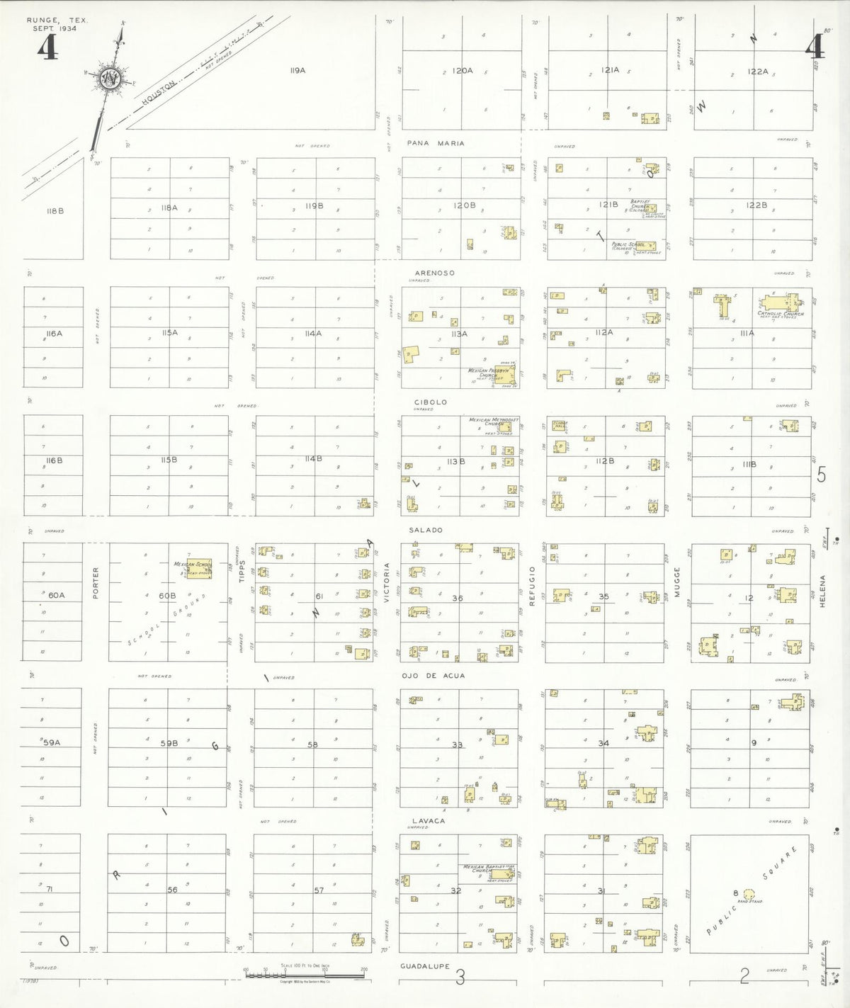 Sanborn Fire Insurance Map from Runge, Karnes County, Texas (1934), Sheet #0004 - Complete Map Set gallery image, historic Sanborn map, vintage wall art, Texas Texas