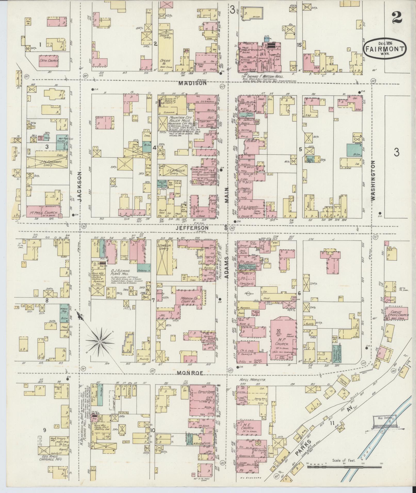 Sanborn Fire Insurance Map from Fairmont, Marion County, West Virginia (1896), Sheet #0002 - Complete Map Set gallery image, historic Sanborn map, vintage wall art, West Virginia West Virginia