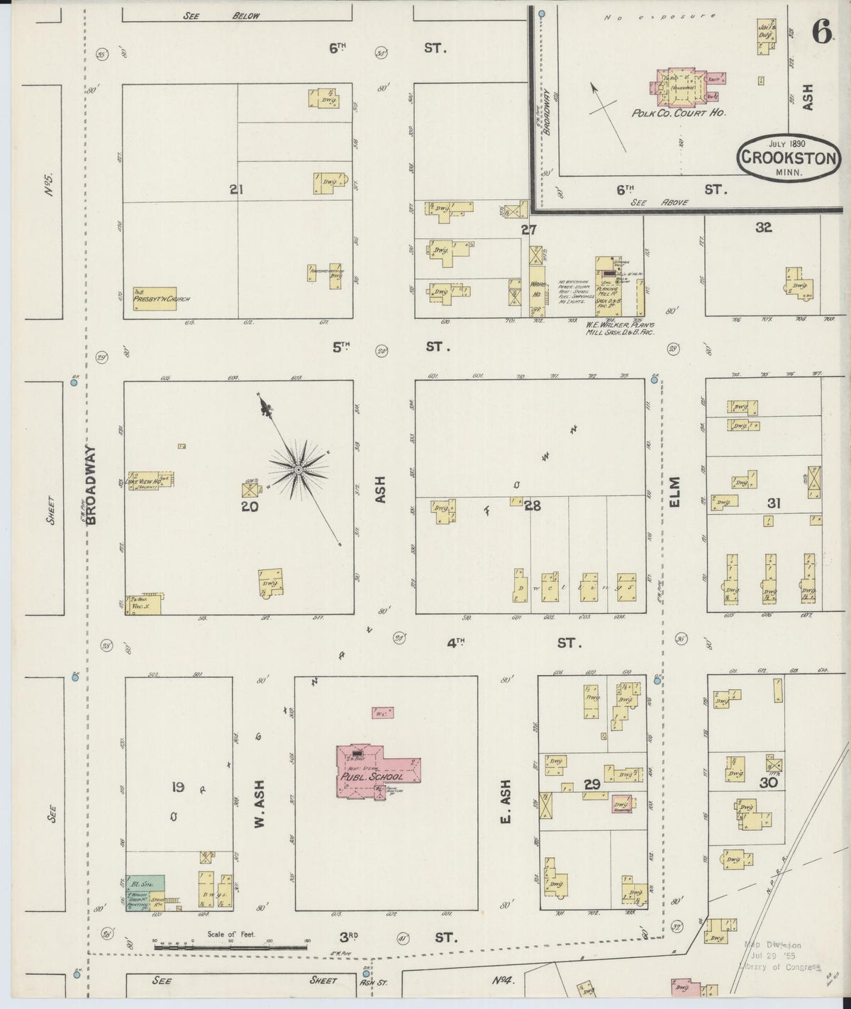 Sanborn Fire Insurance Map from Crookston, Polk County, Minnesota (1890), Sheet #0006 - Historic Sanborn Fire Insurance Map Print, vintage old map wall art, antique decor, genealogy gift, Minnesota Minnesota map
