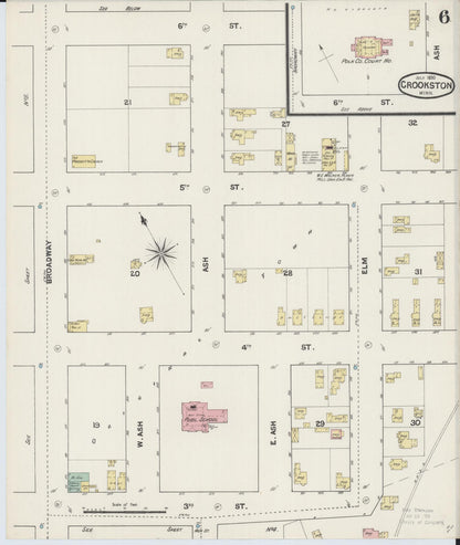 Sanborn Fire Insurance Map from Crookston, Polk County, Minnesota (1890), Sheet #0006 - Historic Sanborn Fire Insurance Map Print, vintage old map wall art, antique decor, genealogy gift, Minnesota Minnesota map