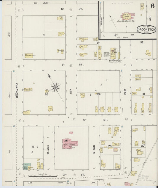 Sanborn Fire Insurance Map from Crookston, Polk County, Minnesota (1890), Sheet #0006 - Historic Sanborn Fire Insurance Map Print, vintage old map wall art, antique decor, genealogy gift, Minnesota Minnesota map