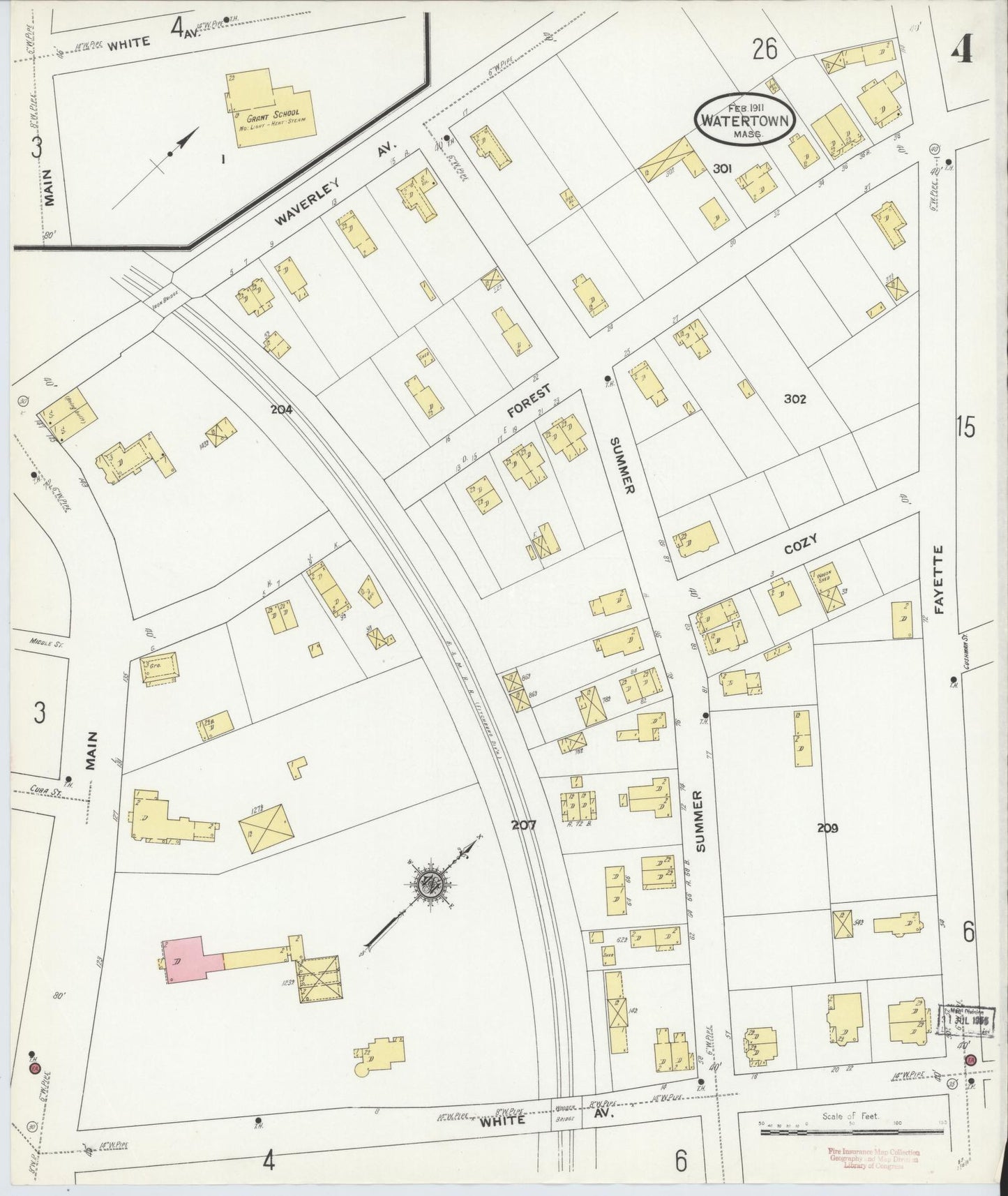 Sanborn Fire Insurance Map from Watertown, Middlesex County, Massachusetts (1911), Sheet #0004 - Complete Map Set gallery image, historic Sanborn map, vintage wall art, Massachusetts Massachusetts