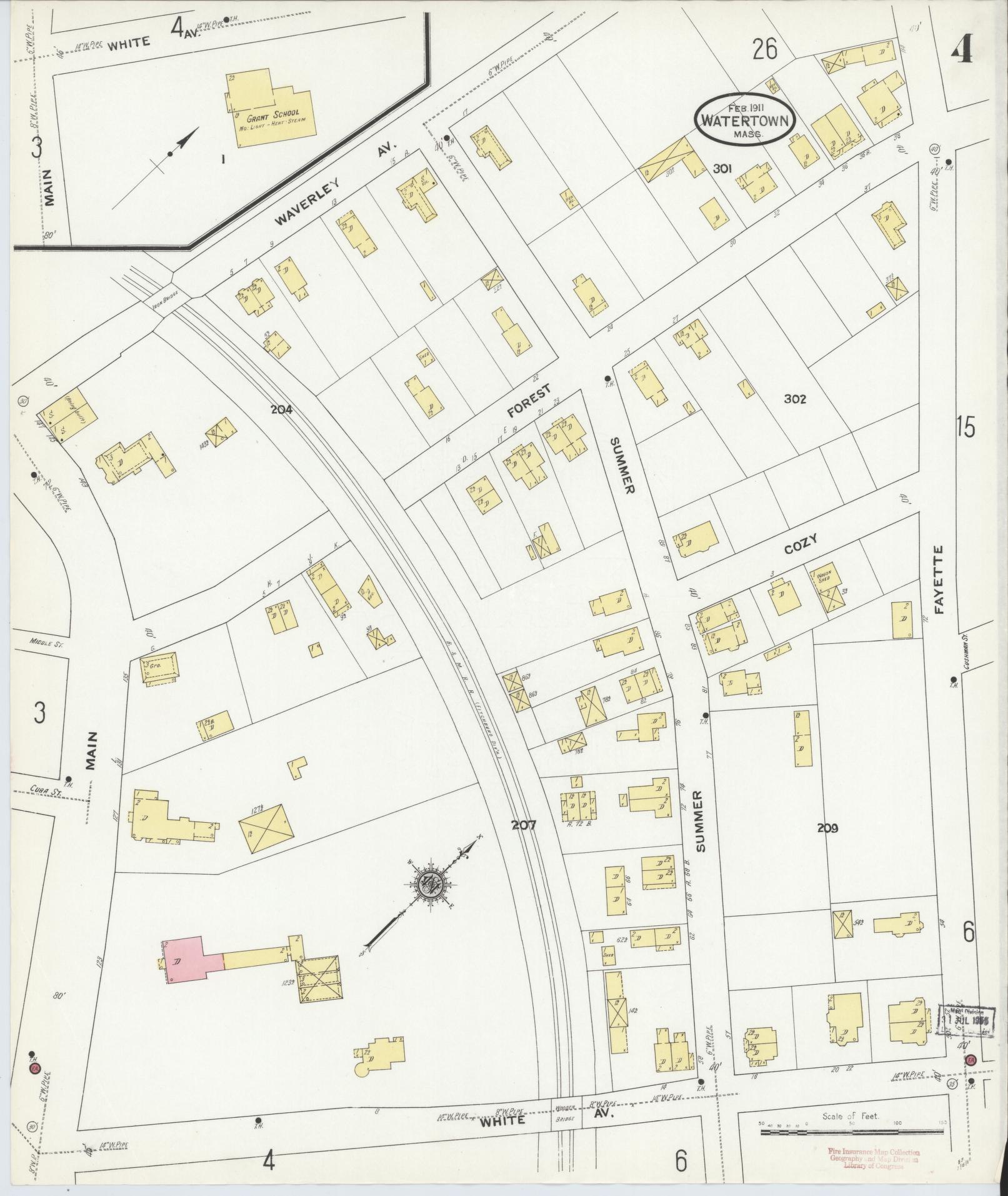 Sanborn Fire Insurance Map from Watertown, Middlesex County, Massachusetts (1911), Sheet #0004 - Complete Map Set gallery image, historic Sanborn map, vintage wall art, Massachusetts Massachusetts
