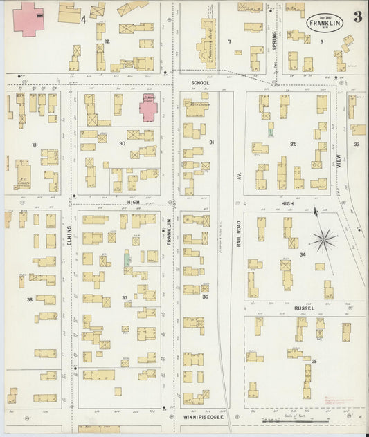 Sanborn Fire Insurance Map from Franklin, Merrimack County, New Hampshire (1897), Sheet #0003 - Historic Sanborn Fire Insurance Map Print, vintage old map wall art, antique decor, genealogy gift, New Hampshire New Hampshire map