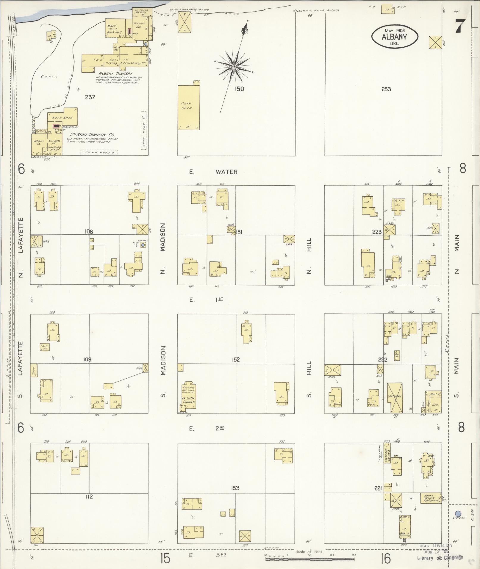 Sanborn Fire Insurance Map from Albany, Linn County, Oregon (1908), Sheet #0007 - Complete Map Set gallery image, historic Sanborn map, vintage wall art, Oregon Oregon