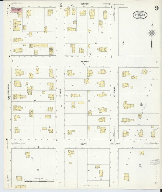 Sanborn Fire Insurance Map from Ithaca, Gratiot County, Michigan (1911), Sheet #0009 - Historic Sanborn Fire Insurance Map Print, vintage old map wall art, antique decor, genealogy gift, Michigan Michigan map