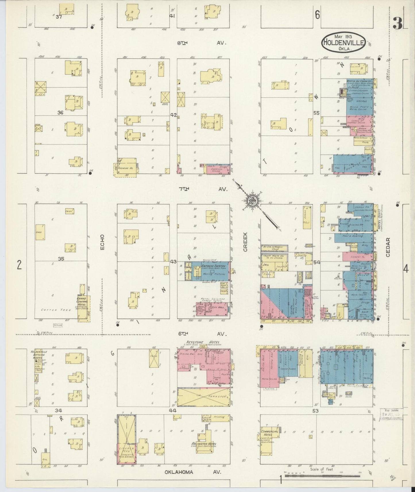 Sanborn Fire Insurance Map from Holdenville, Hughes County, Oklahoma (1913), Sheet #0003 - Complete Map Set gallery image, historic Sanborn map, vintage wall art, Oklahoma Oklahoma