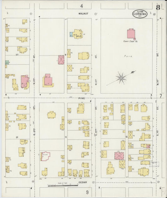 Sanborn Fire Insurance Map from Corning, Steuben County, New York (1898), Sheet #0008 - Historic Sanborn Fire Insurance Map Print, vintage old map wall art, antique decor, genealogy gift, New York New York map
