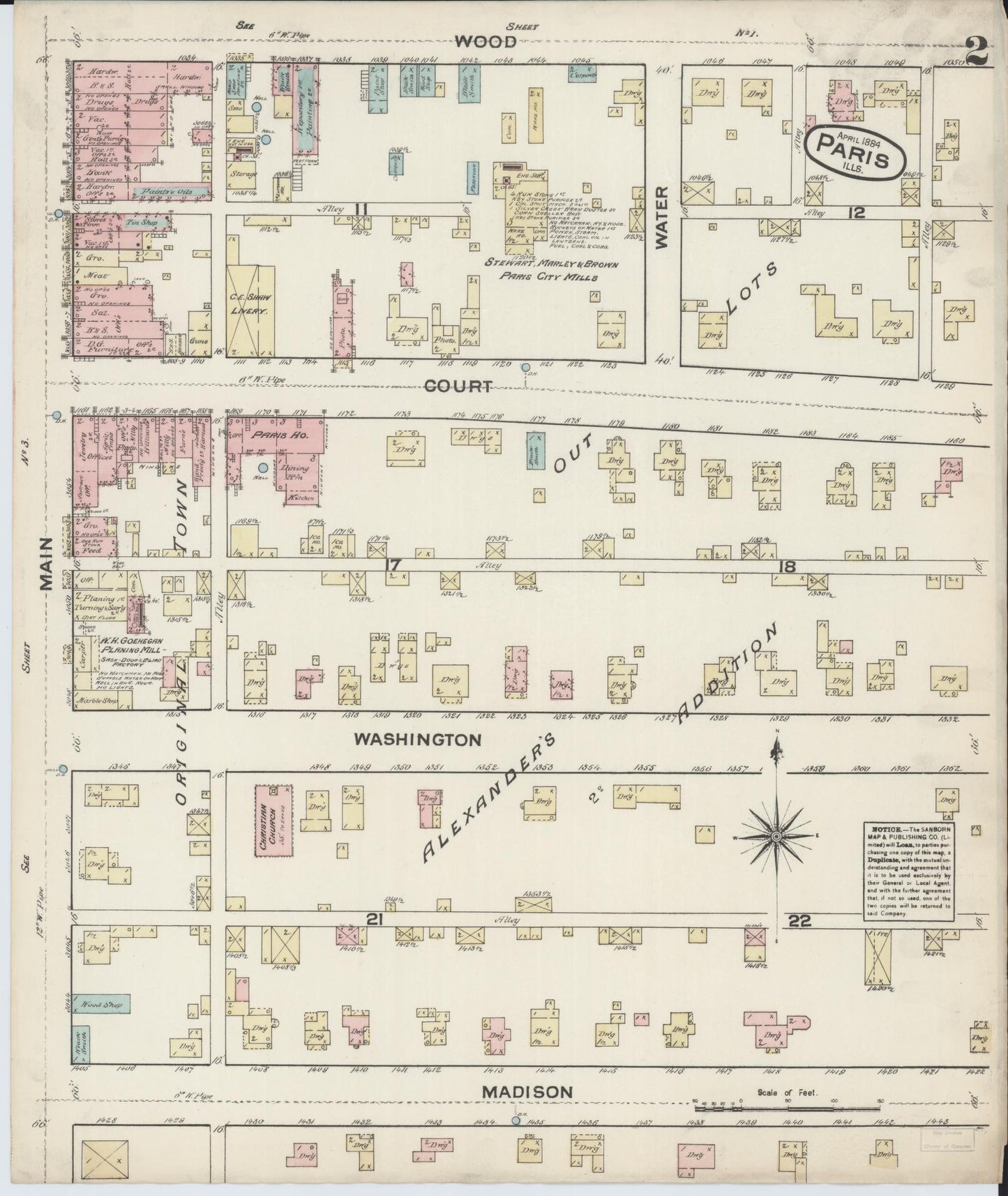 Sanborn Fire Insurance Map from Paris, Edgar County, Illinois (1884), Sheet #0002 - Historic Sanborn Fire Insurance Map Print, vintage old map wall art, antique decor, genealogy gift, Illinois Illinois map
