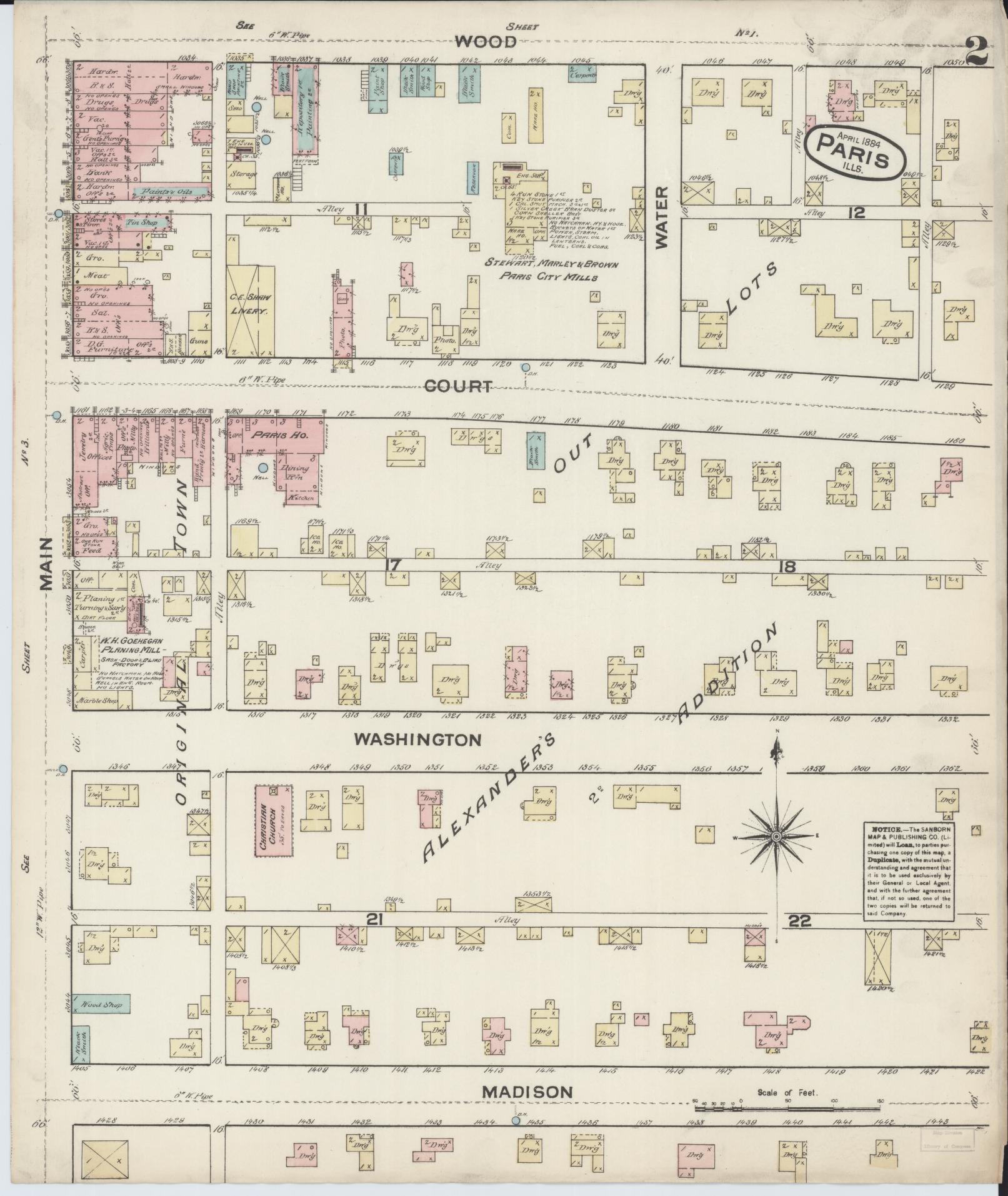 Sanborn Fire Insurance Map from Paris, Edgar County, Illinois (1884), Sheet #0002 - Historic Sanborn Fire Insurance Map Print, vintage old map wall art, antique decor, genealogy gift, Illinois Illinois map