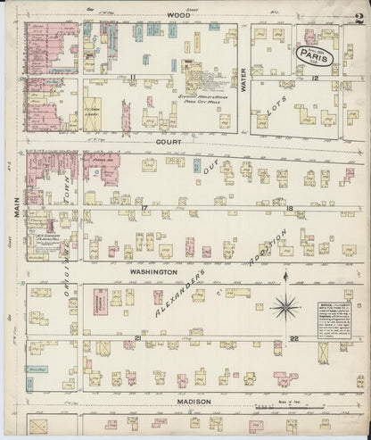 Sanborn Fire Insurance Map from Paris, Edgar County, Illinois (1884), Sheet #0002 - Historic Sanborn Fire Insurance Map Print, vintage old map wall art, antique decor, genealogy gift, Illinois Illinois map
