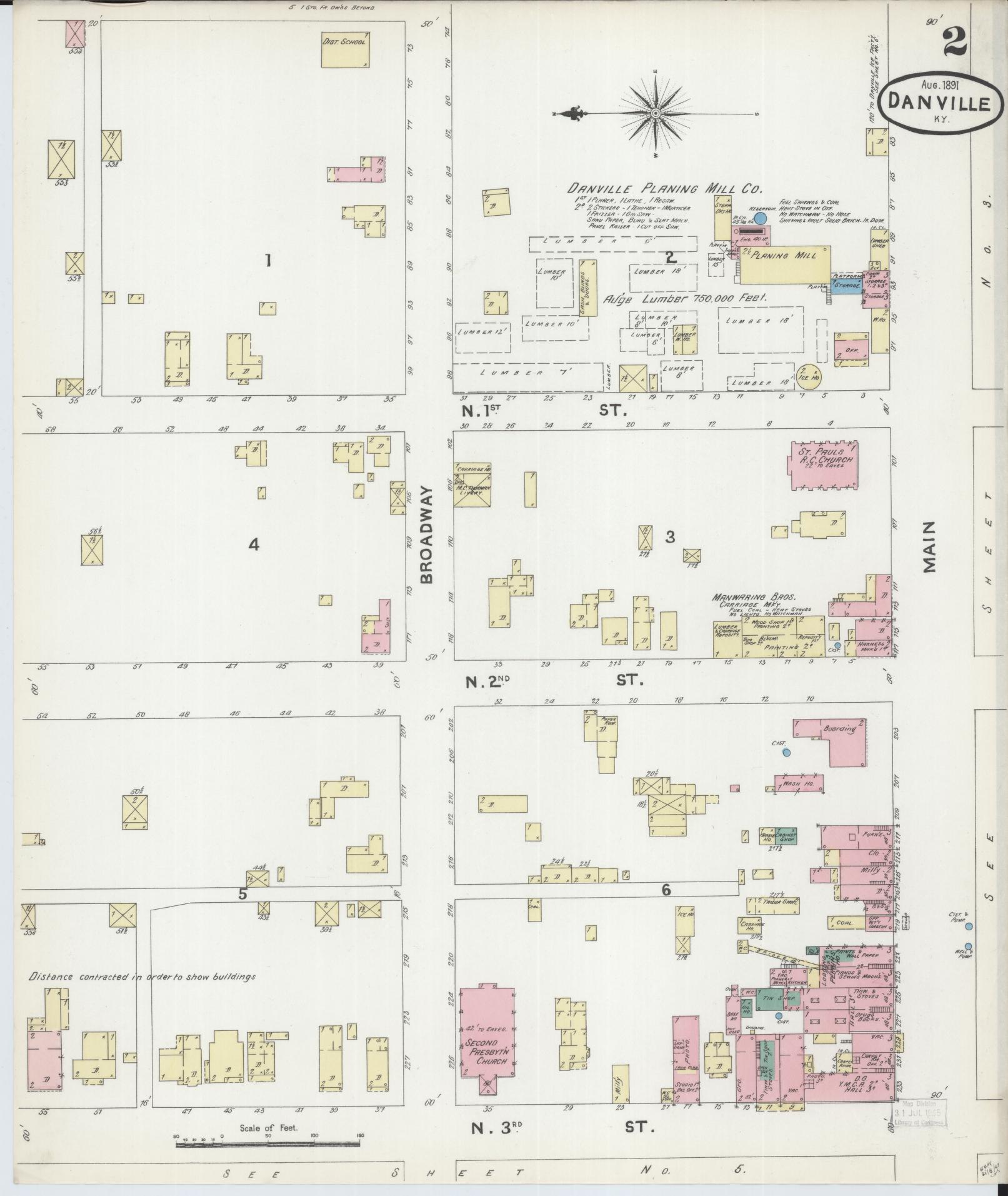 Sanborn Fire Insurance Map from Danville, Boyle County, Kentucky (1891), Sheet #0002 - Complete Map Set gallery image, historic Sanborn map, vintage wall art, Kentucky Kentucky