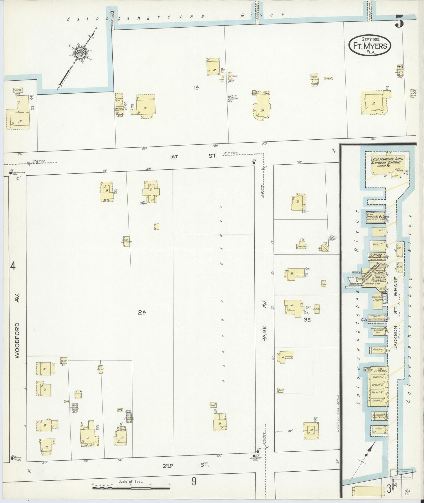 Sanborn Fire Insurance Map from Fort Myers, Lee County, Florida (1914), Sheet #0005 - Complete Map Set gallery image, historic Sanborn map, vintage wall art, Florida Florida