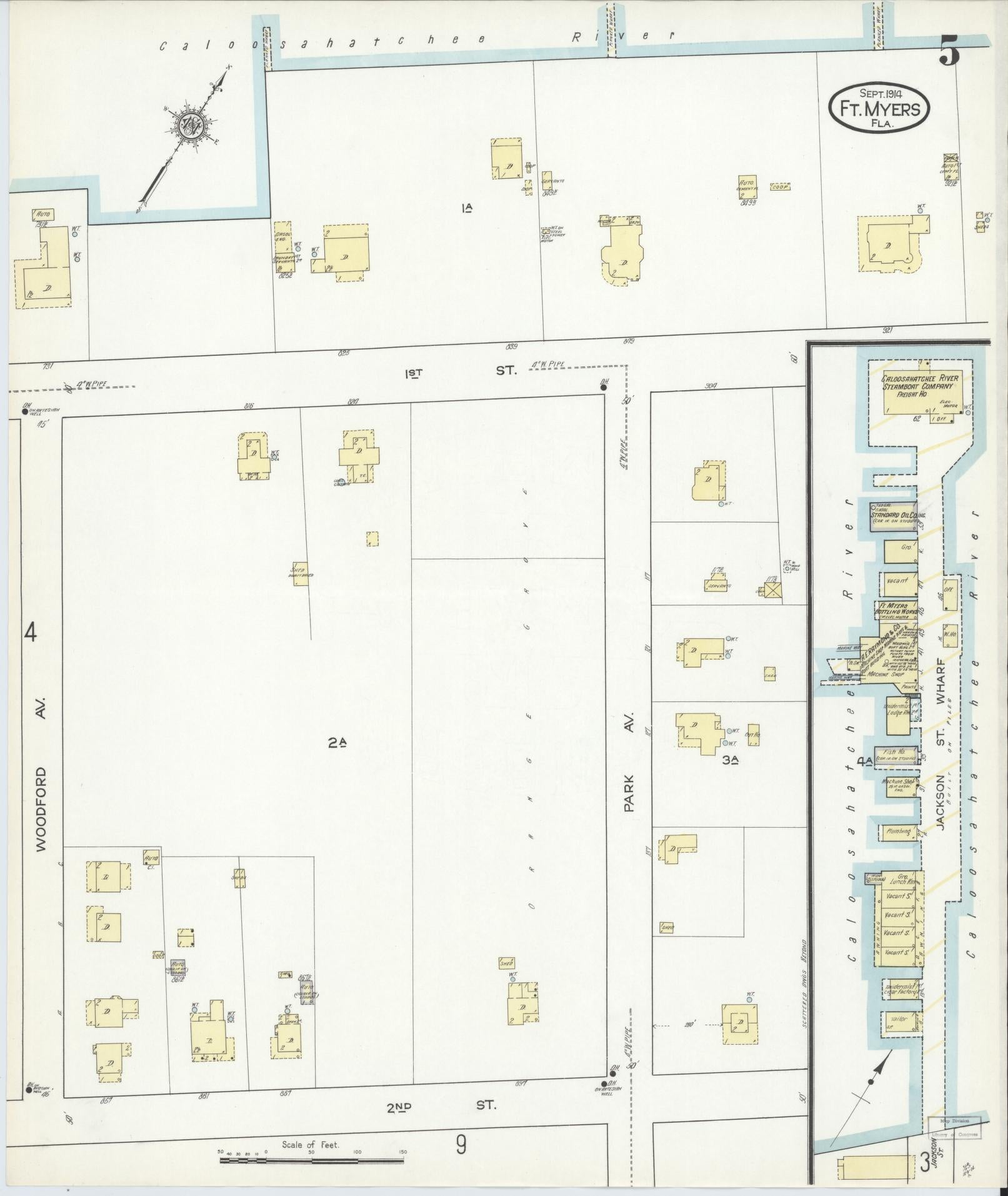 Sanborn Fire Insurance Map from Fort Myers, Lee County, Florida (1914), Sheet #0005 - Complete Map Set gallery image, historic Sanborn map, vintage wall art, Florida Florida