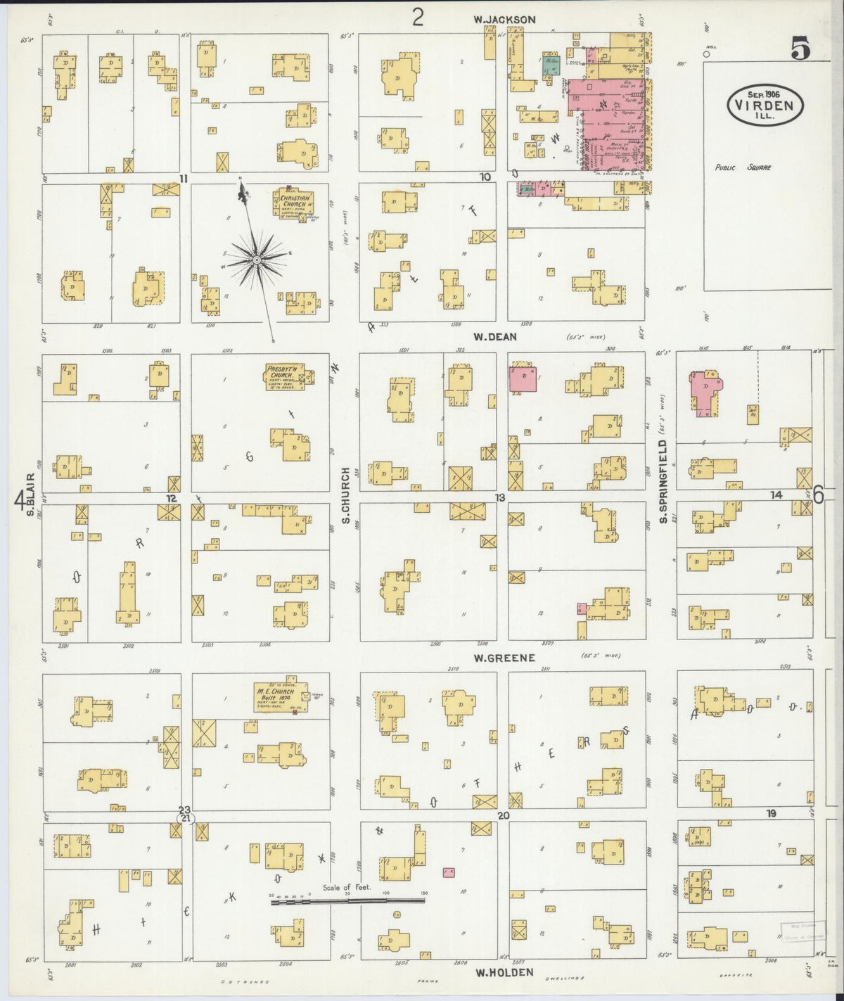Sanborn Fire Insurance Map from Virden, Macoupin County, Illinois (1906), Sheet #0005 - Complete Map Set gallery image, historic Sanborn map, vintage wall art, Illinois Illinois