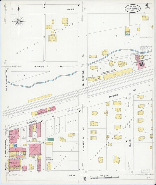 Sanborn Fire Insurance Map from Hinsdale, Du Page And Cook Counties, Illinois (1909), Sheet #0004 - Historic Sanborn Fire Insurance Map Print, vintage old map wall art, antique decor, genealogy gift, Illinois Illinois map