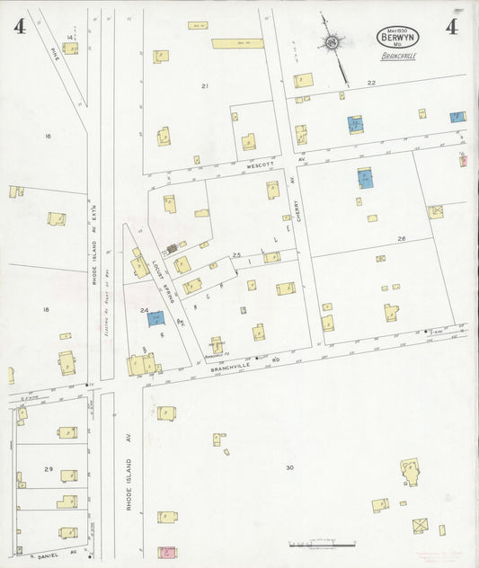 Sanborn Fire Insurance Map from Berwin, Prince Georges County, Maryland (1930), Sheet #0004 - Historic Sanborn Fire Insurance Map Print, vintage old map wall art, antique decor, genealogy gift, Maryland Maryland map