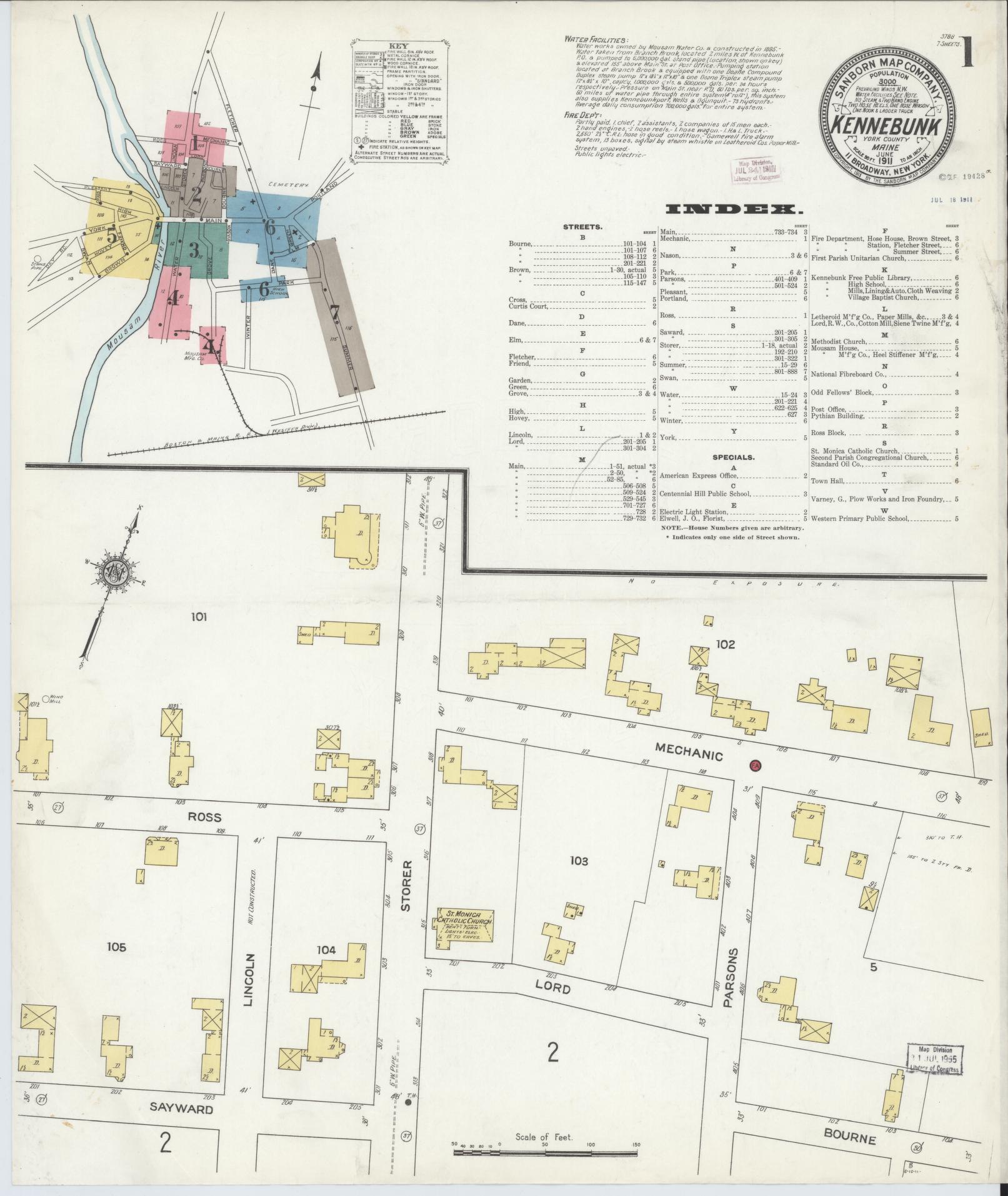 Sanborn Fire Insurance Map from Kennebunk, York County, Maine. (1911) – Historic Sanborn Fire Insurance Map Print