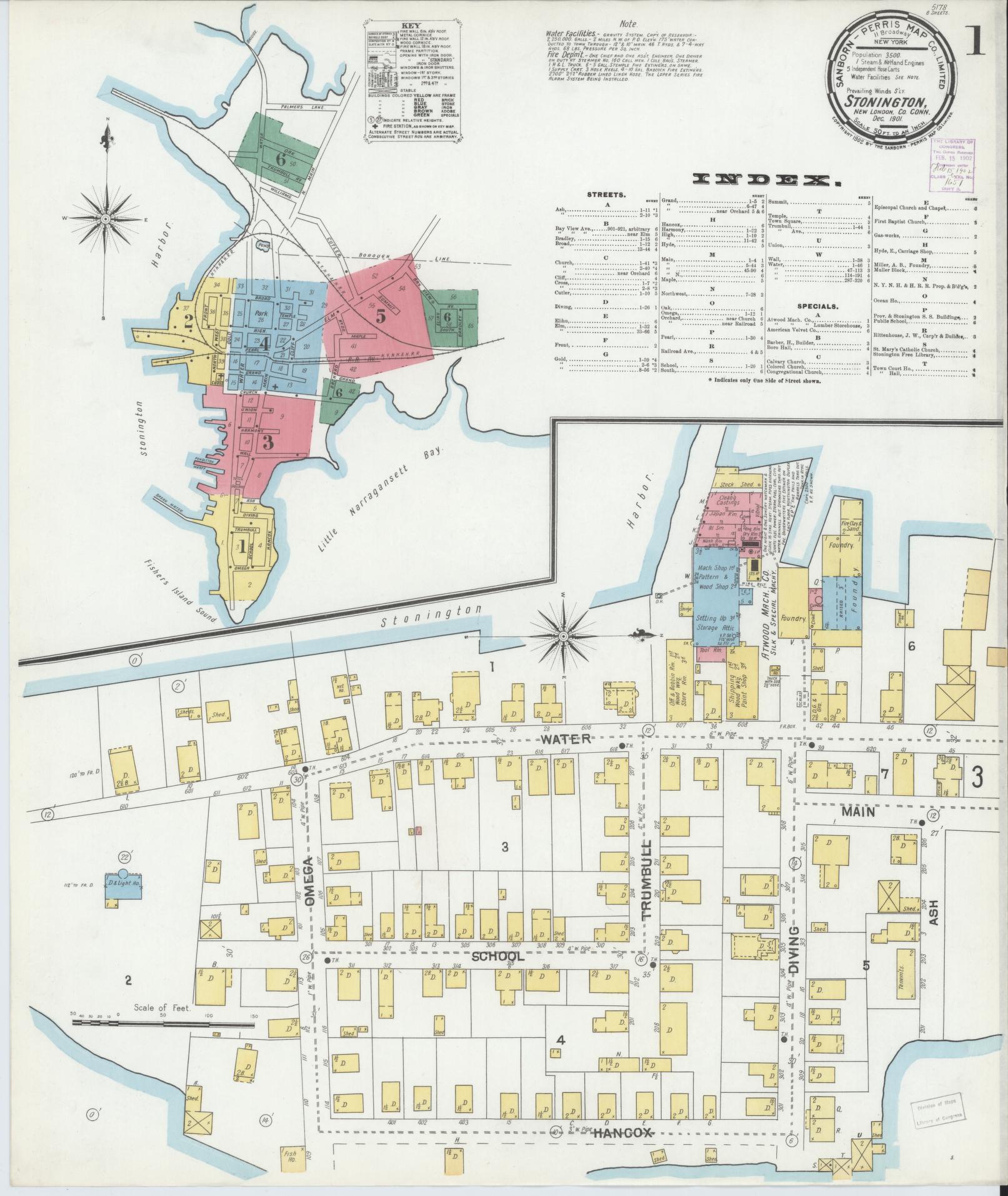 Sanborn Fire Insurance Map from Stonington, New London County, Connecticut (1901), Sheet #0001 - Complete Map Set gallery image, historic Sanborn map, vintage wall art, Connecticut Connecticut