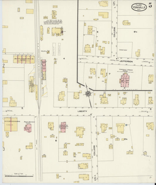 Sanborn Fire Insurance Map from York[ville], York County, South Carolina (1910), Sheet #0005 - Historic Sanborn Fire Insurance Map Print, vintage old map wall art, antique decor, genealogy gift, South Carolina South Carolina map