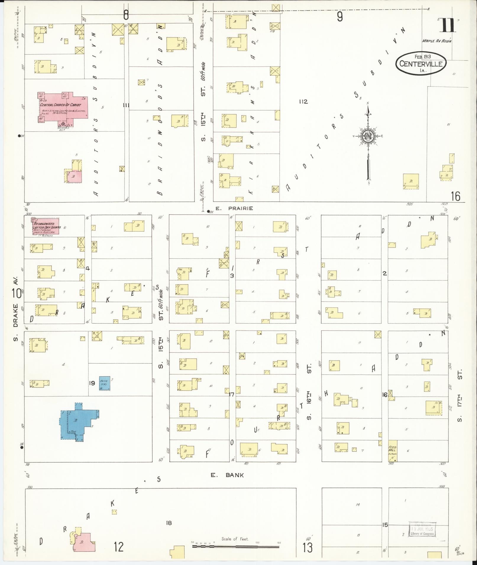 Sanborn Fire Insurance Map from Centerville, Appanoose County, Iowa (1913), Sheet #0011 - Historic Sanborn Fire Insurance Map Print, vintage old map wall art