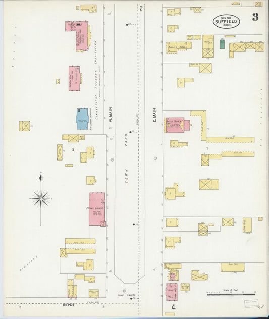 Sanborn Fire Insurance Map from Suffield, Hartford County, Connecticut (1905), Sheet #0003 - Historic Sanborn Fire Insurance Map Print, vintage old map wall art, antique decor, genealogy gift, Connecticut Connecticut map