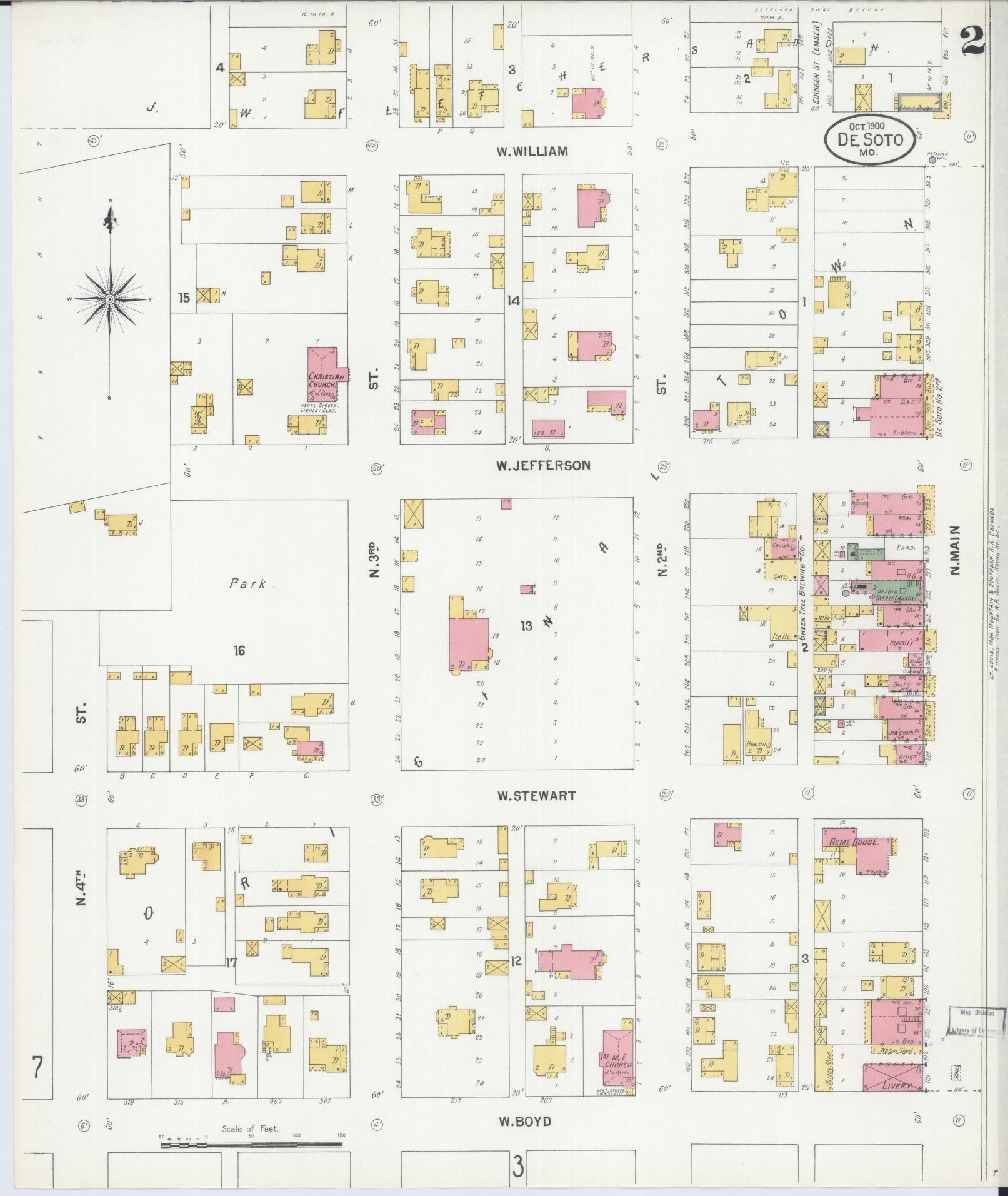 Sanborn Fire Insurance Map from De Soto, Jefferson County, Missouri (1900), Sheet #0002 - Complete Map Set gallery image, historic Sanborn map, vintage wall art, Missouri Missouri