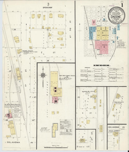 Sanborn Fire Insurance Map from Okeene, Blaine County, Oklahoma (1910), Sheet #0001 - Complete Map Set gallery image, historic Sanborn map, vintage wall art, Oklahoma Oklahoma