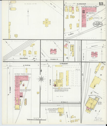 Sanborn Fire Insurance Map from Fostoria, Seneca, Hancock, And Wood Counties, Ohio (1901), Sheet #0013 - Historic Sanborn Fire Insurance Map Print, vintage old map wall art, antique decor, genealogy gift, Ohio Ohio map