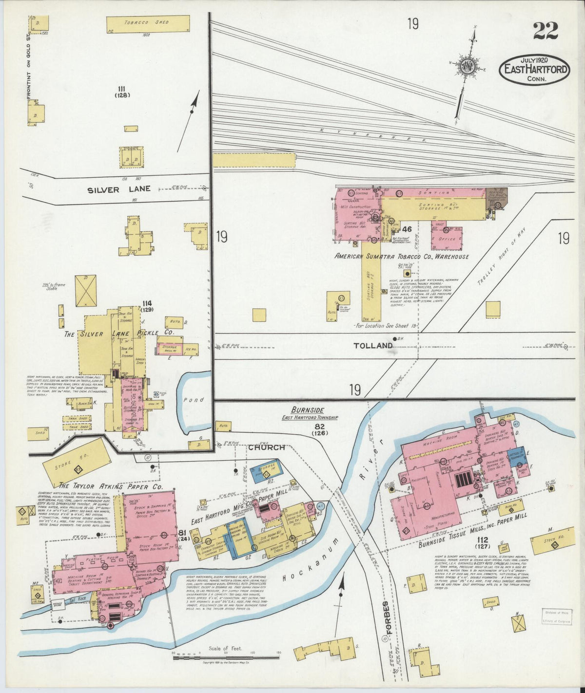 Sanborn Fire Insurance Map from East Hartford, Hartford County, Connecticut (1920), Sheet #0022 - Historic Sanborn Fire Insurance Map Print, vintage old map wall art, antique decor, genealogy gift, Connecticut Connecticut map