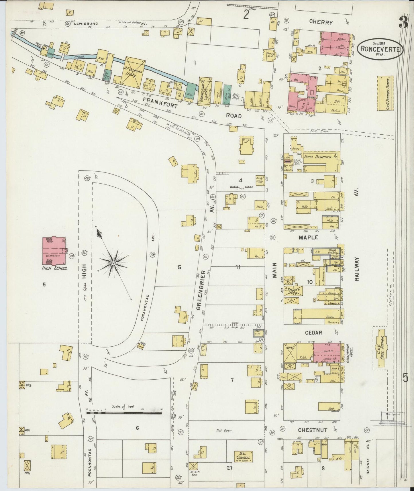 Sanborn Fire Insurance Map from Ronceverte, Greenbrier County, West Virginia (1898), Sheet #0003 - Complete Map Set gallery image, historic Sanborn map, vintage wall art, West Virginia West Virginia