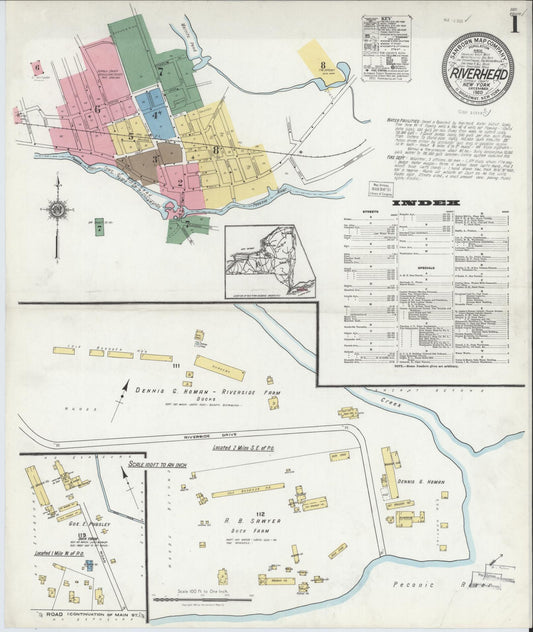 Sanborn Fire Insurance Map from Riverhead, Suffolk County, New York (1920), Sheet #0001 - Complete Map Set gallery image, historic Sanborn map, vintage wall art, New York New York
