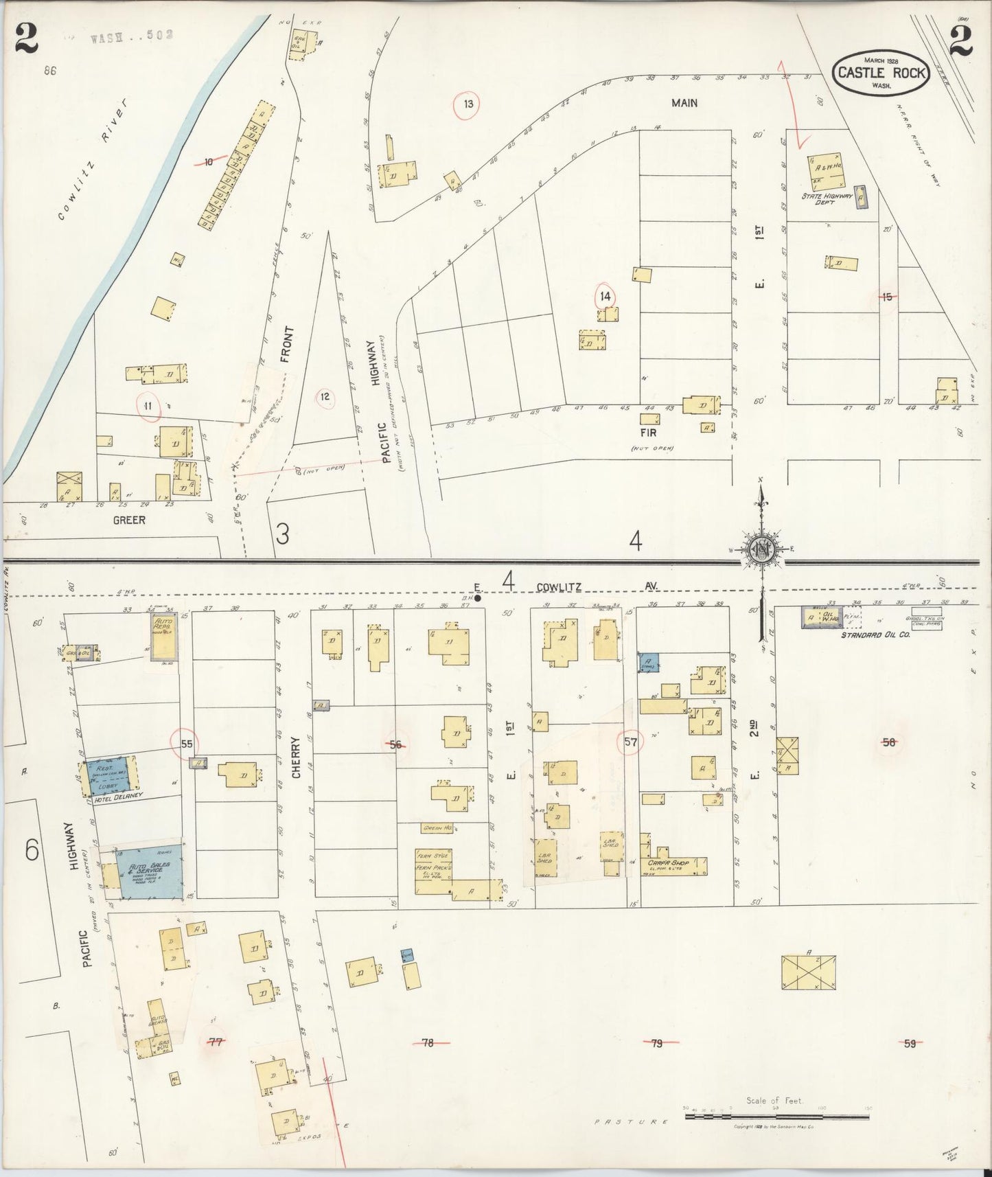 Sanborn Fire Insurance Map from Castle Rock, Cowlitz County, Washington (1931), Sheet #0002 - Complete Map Set gallery image, historic Sanborn map, vintage wall art, Washington Washington