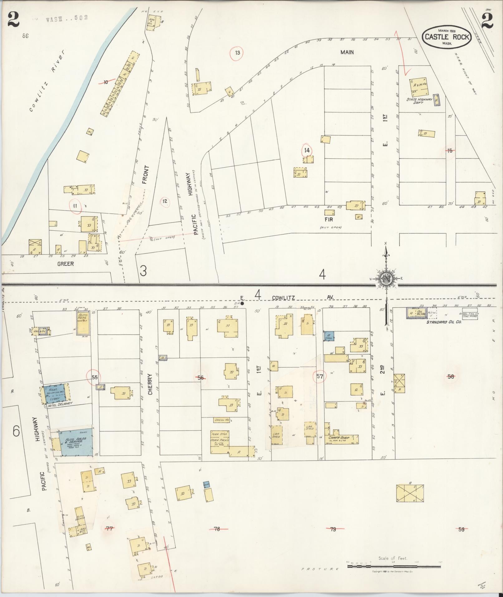 Sanborn Fire Insurance Map from Castle Rock, Cowlitz County, Washington (1931), Sheet #0002 - Complete Map Set gallery image, historic Sanborn map, vintage wall art, Washington Washington